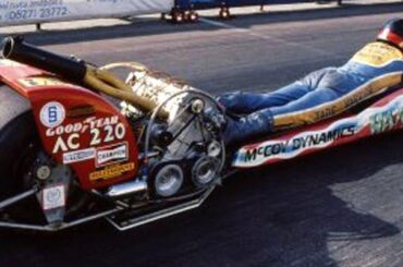 The dragster equivalent of ice luge’s skeleton: 1985 Jade Warrior drag bike