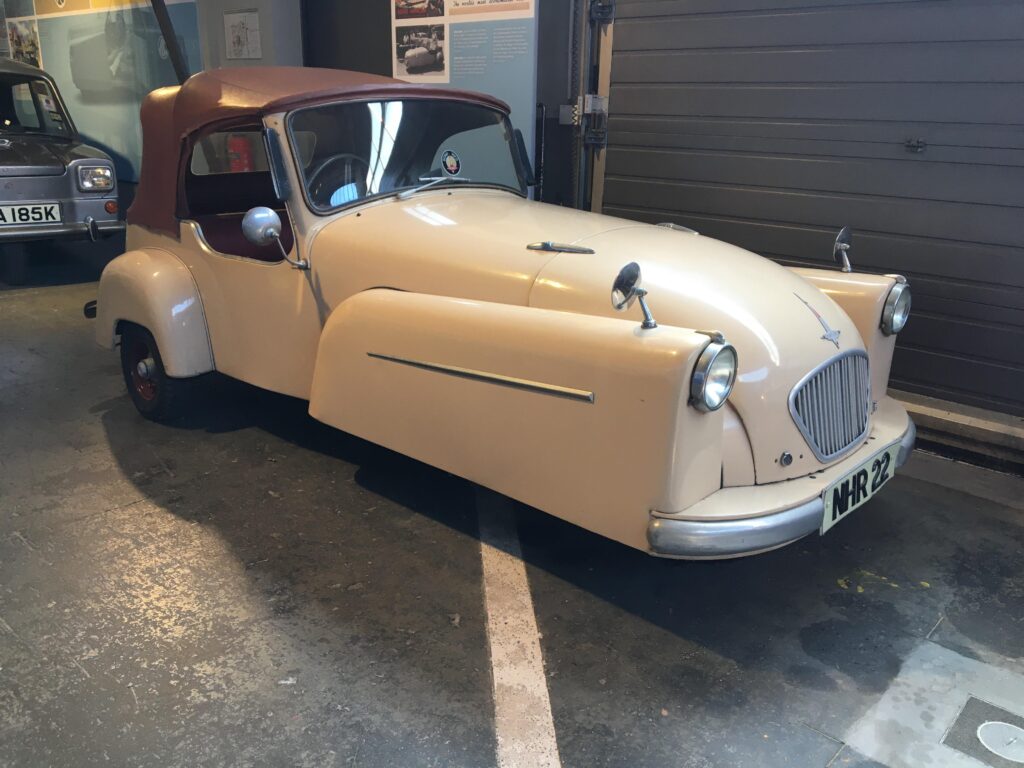 1950s Bond Minicar. A 3-wheeled roadster with fake front fenders
