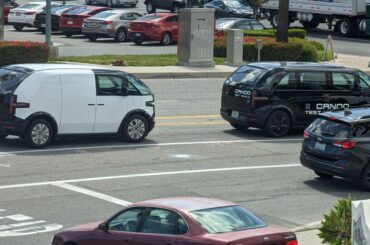 A couple of Canoo EV's taking a drive in Southern California