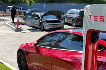 Lucid attempts to lure Tesla owners with free test drives at West Hollywood Supercharger