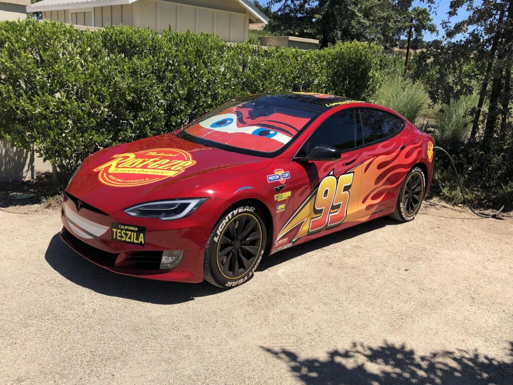 Lighting McQueen Tesla Model S found at Justin Winery in Paso Robles, CA. (OC)