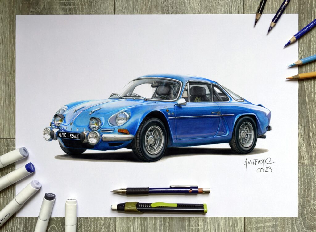 The Alpine A110 drawn by Anthony-C, 2023.