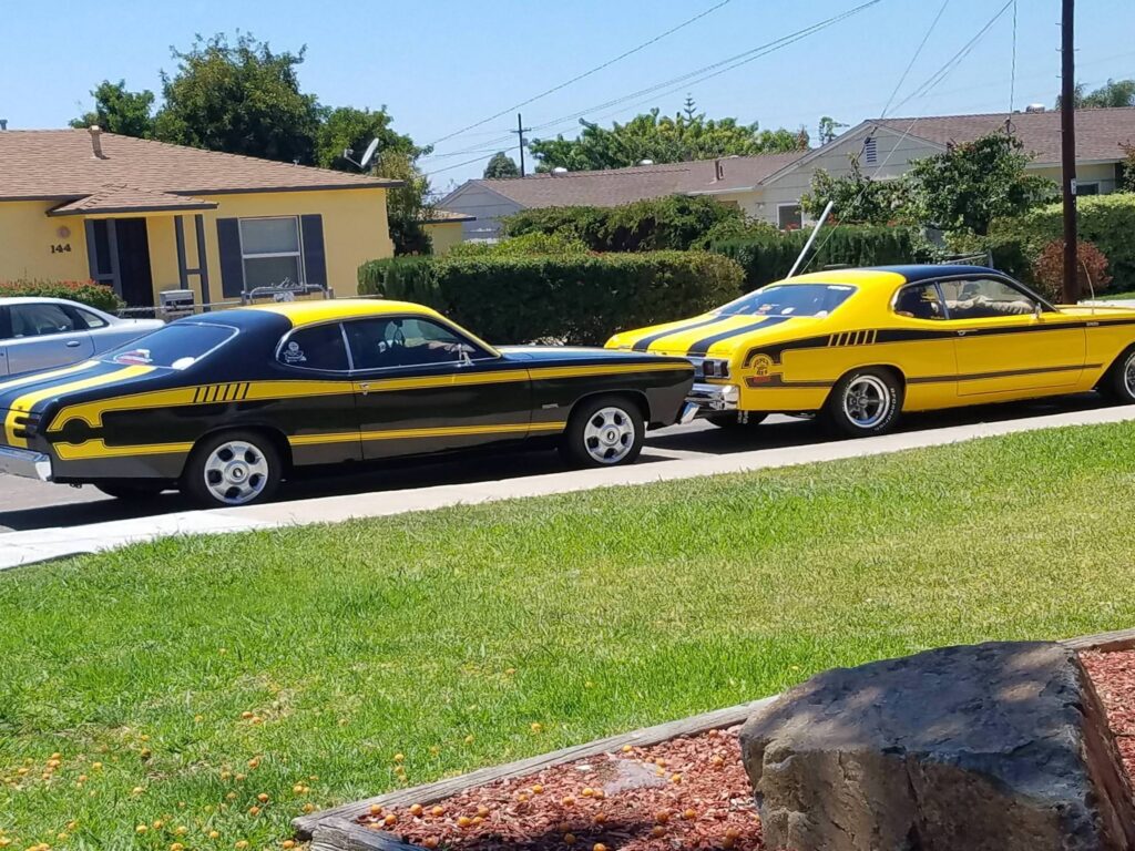 My neighbor has two of the same car painted exactly opposite of each other.
