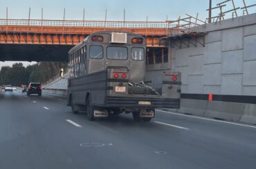 Someone turned a school bus into a pickup truck