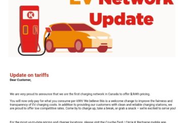 Circle k in Canada announces new lower perkwh rates at all their chargers. 180kw charging at $0.39 per kWh.