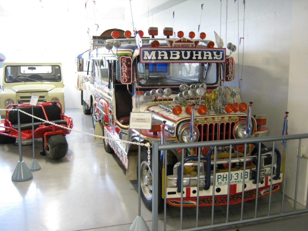 "Jeepney", buses modified from Jeep parts. Apparently super common in the Philippines.