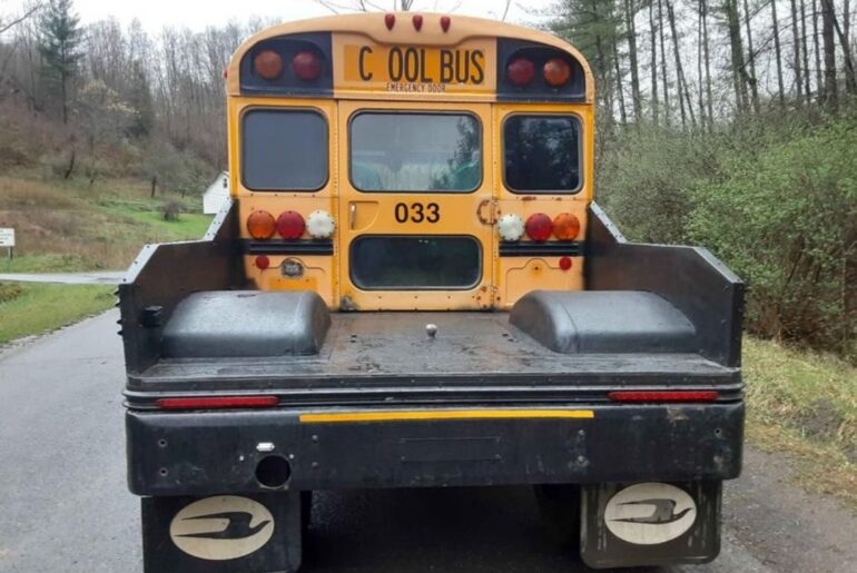 A school bus that’s been turned into a truck.