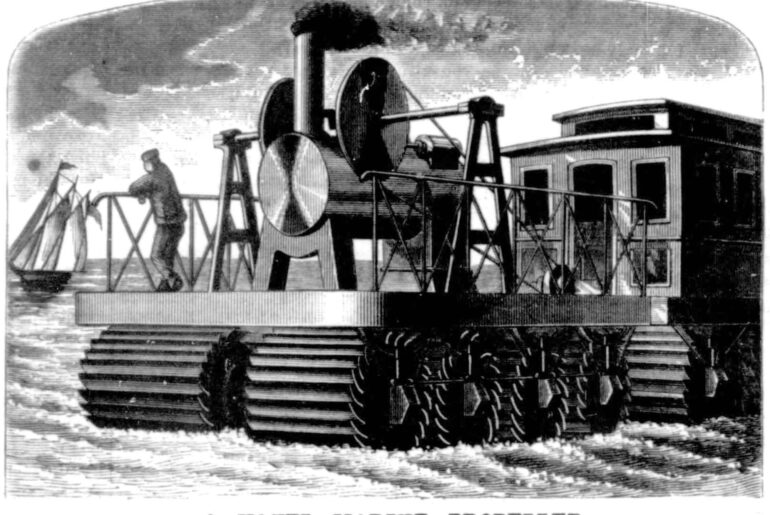 So imagine a locomotive hauling a train, but on the water. It could take advantage of existing canals, rivers, and lakes; all it needs is big fat paddleboat wheels. Genius!