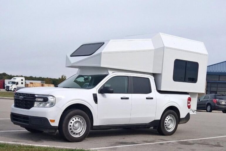 Ford Maverick with a slide in camper. Official truck of….