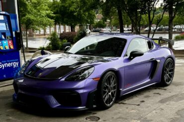 Just a metallic purple [Porsche 718 Cayman GT4 RS] getting gas