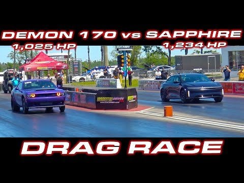 1,025 HP Dodge Demon 170 vs 1,234 HPLucid Sapphire 1/4 Mile Drag Race