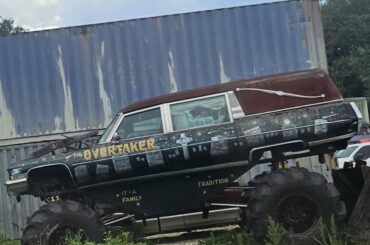 I spotted this crazy lifted hearse