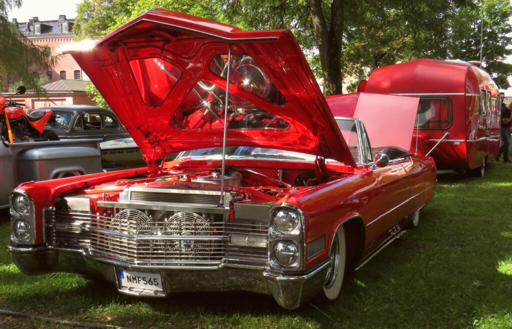 An beautiful red Cadillac DeVille in Sweden.