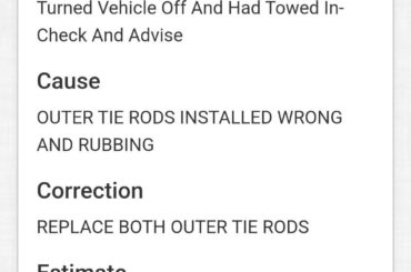 Outer tie rods installed wrong