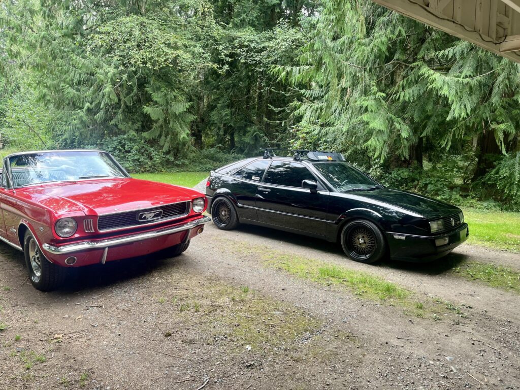 1990 Corrado and 1966 Mustang convertible . These cars attract very different crowds!