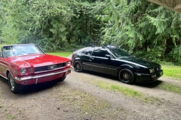 1990 Corrado and 1966 Mustang convertible . These cars attract very different crowds!