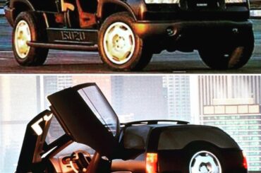 The 1993 Isuzu XU-1, designed by Chris Chapman, was a futuristic 4WD concept with gull-wing doors. Its bold design led to a feasibility study and influenced future off-road models.