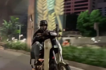 Custom motorcycle at night