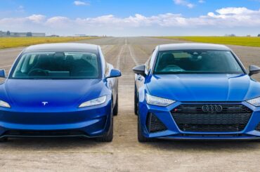 New Tesla Model 3 v Audi RS7: DRAG RACE