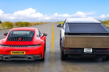New Porsche 911 v Cybertruck: DRAG RACE