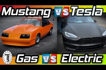 Tesla v/s Mustang  ..  Electric car v/s Gas ..  Who will win?  Who is faster?