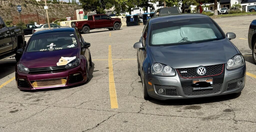 Love finding a parking buddy in the wild.   My car driving like a monster now.  I finally readjusted my camber. Got a precision alignment today. after years of having a custom shop make a wide body. So I didn’t have to run an aggressive camber. With my staggered tmb rotiform setup.