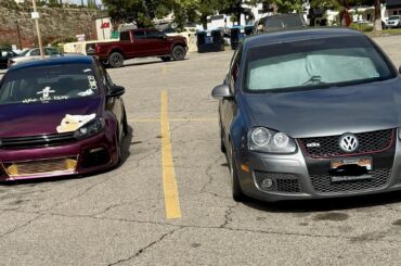 Love finding a parking buddy in the wild.   My car driving like a monster now.  I finally readjusted my camber. Got a precision alignment today. after years of having a custom shop make a wide body. So I didn’t have to run an aggressive camber. With my staggered tmb rotiform setup.