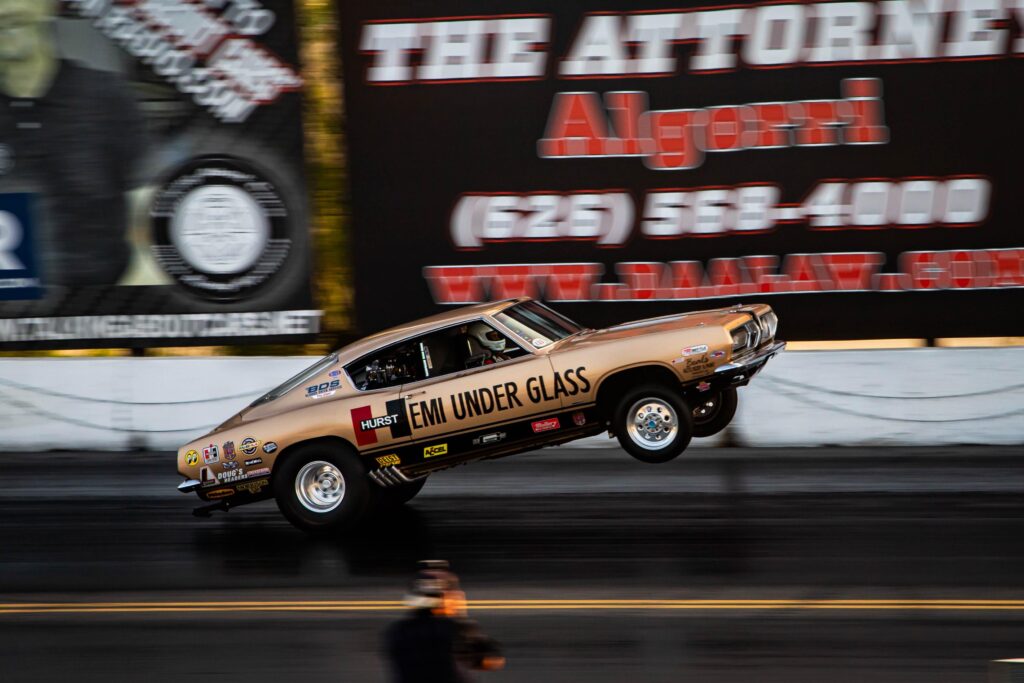 Hemi Under Glass, the rear-engined Barracuda wheelie car