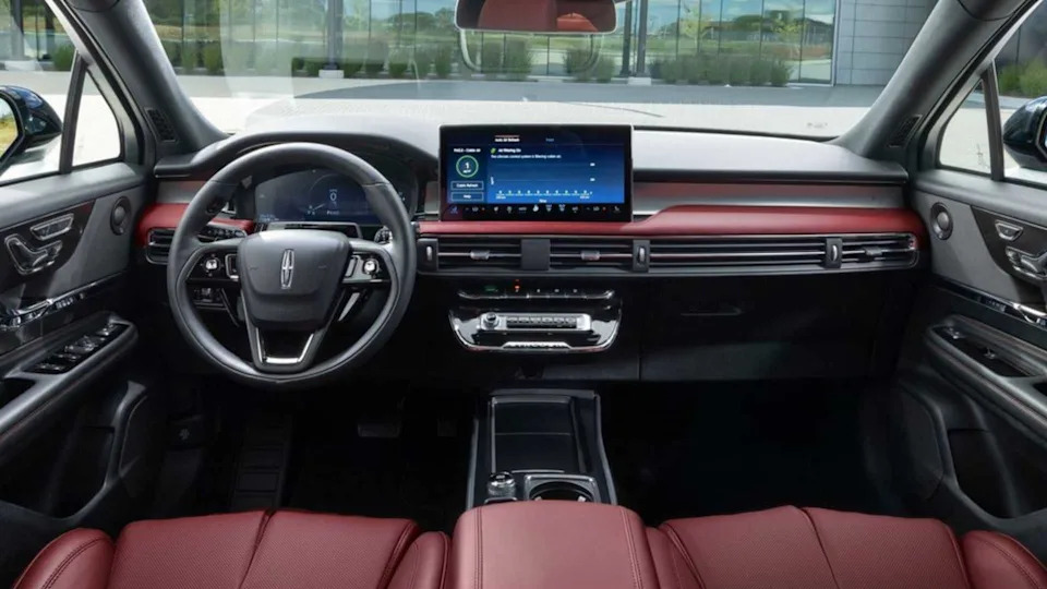 Shot of the dashboard and front seats in a 2023 Lincoln Corsair.