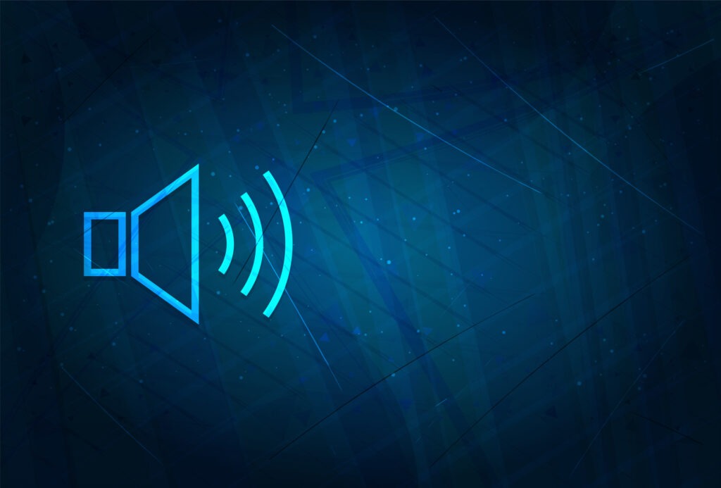 Volume speaker icon isolated on futuristic digital abstract blue background