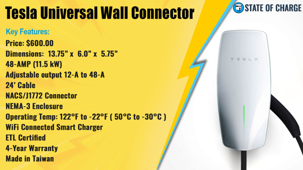 Key features of the Tesla Universal Wall Connector. (Source: State Of Charge)