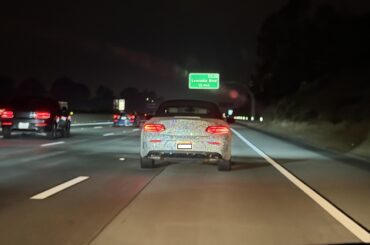 This Mercedes completely covered in rhinestones (photographed by passenger)