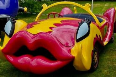 This is the “Lipstick Car”, a famous art car created by Antony Ashley in the United Kingdom.