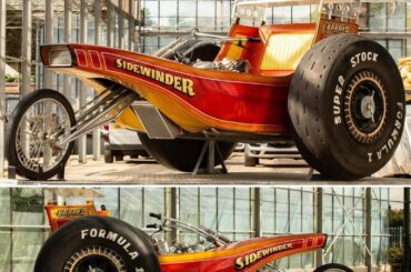 1975 Sidewinder - A custom V8 powered trike designed by George Barris. Rear wheels are from a Douglas DC-6 Airliner.