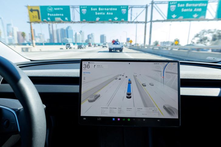 A 2025 Tesla Model 3 drives autonomously using FSD 14.1.4 software on a freeway in Los Angeles, Calif., Nov. 6. Reuters-Yonhap