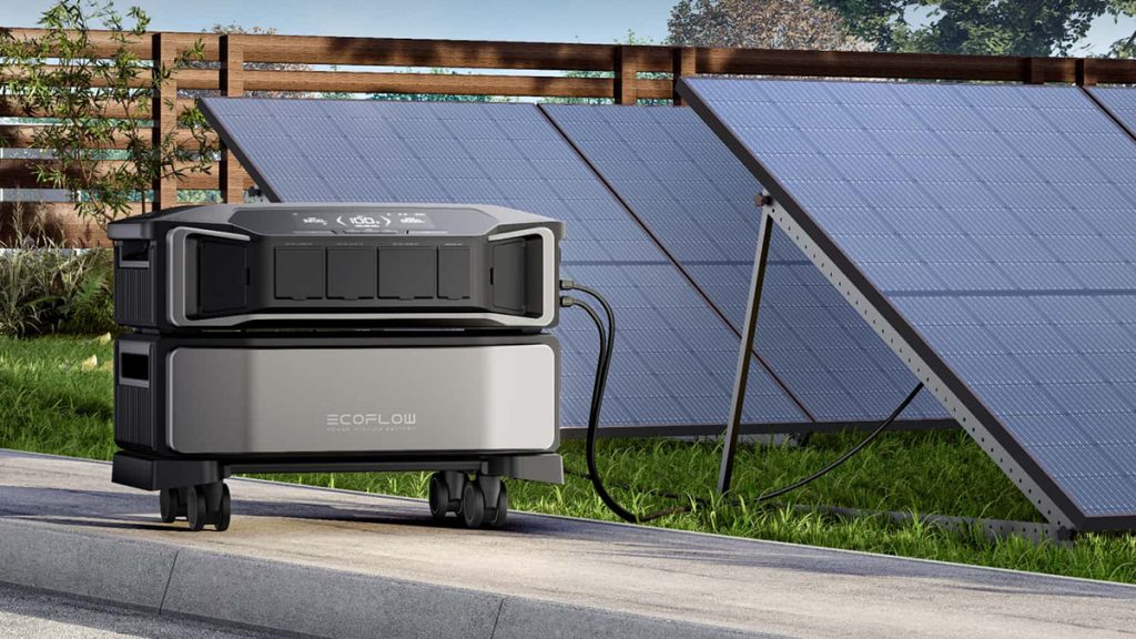 EcoFlow DELTA Pro Ultra power station outside next to solar panels