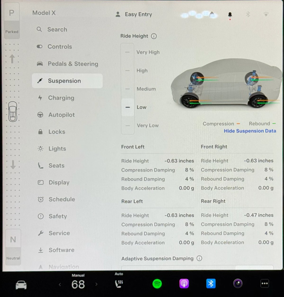 The suspension menu on 2025 Model S and Model X vehicles