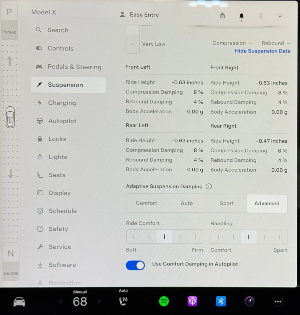 The suspension menu on 2025 Model S and Model X vehicles