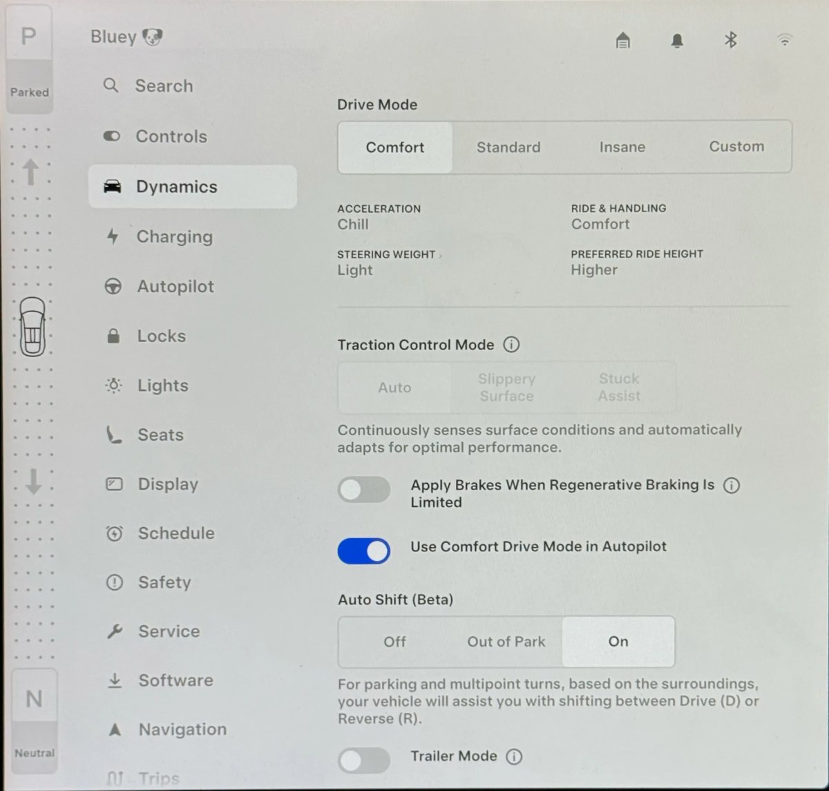 The simplified suspension menu on 2026 Model S and Model X vehicles