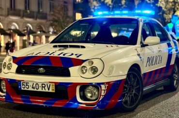 Portuguese Police [2001 Subaru Impreza WRX Prodrive] on duty at a running event in Lisbon