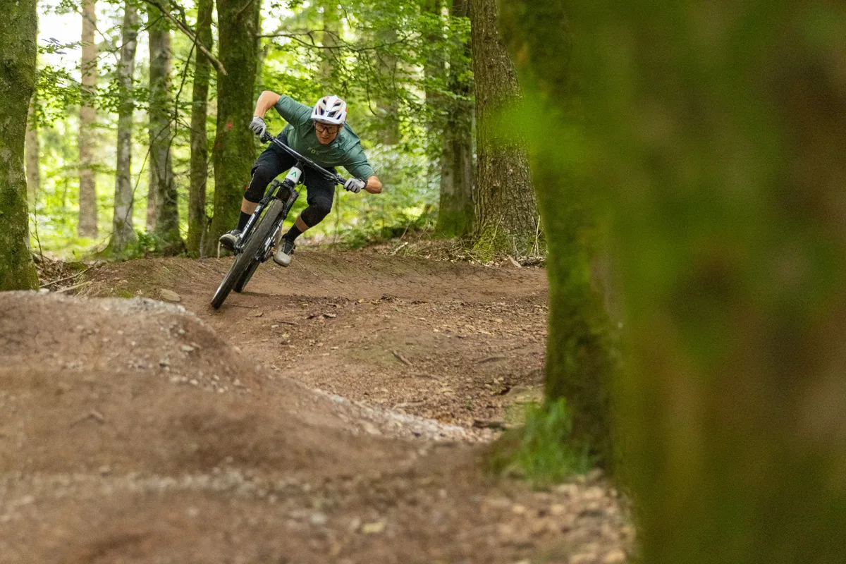 Forestal e-Cygnus Diode electric mountain bike ridden by male mountain biker