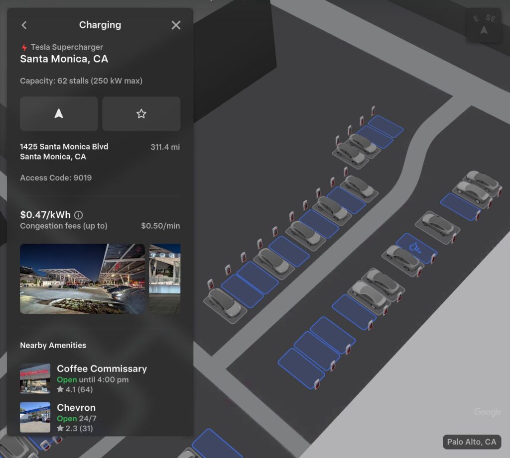 The Tesla Supercharger Site Map: live 3D view. (Source: Tesla)
