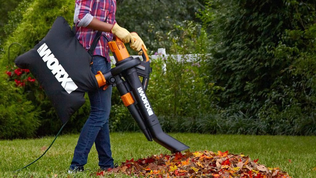 Woman maintaining lawn care with Worx 12A Trivac