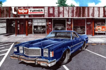 Ballpoint pen drawing of 1978 Ford Ranchero GT Brougham[6000x4193].