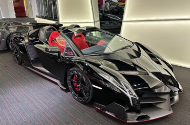 Two [Lamborghini Veneno Roadster]s. One was unfortunately covered but that shape is unmistakable. Sneaky [McLaren Speedtail] in the background too