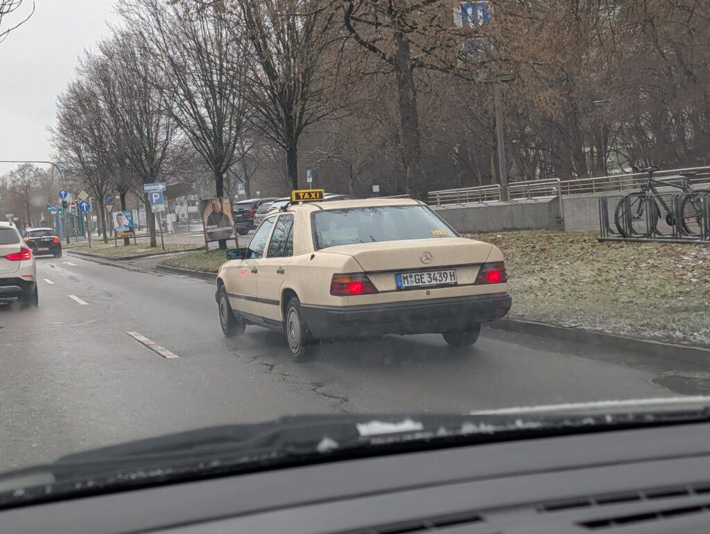 [Mercedes W124 taxi] still going strong. Probably spun the odometer twice by now