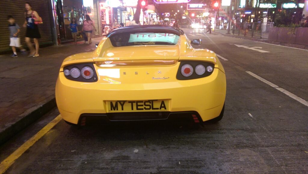 Another [Tesla Roadster] spotted in Hong Kong, obviously owned by a proud Tesla fan