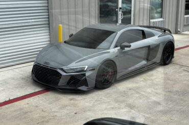 This aggressive [Audi R8] with what I think is a twin turbo kit on the back (not shown in pic)