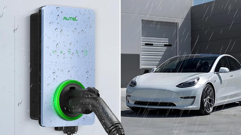 Autel EV charger and car in rain