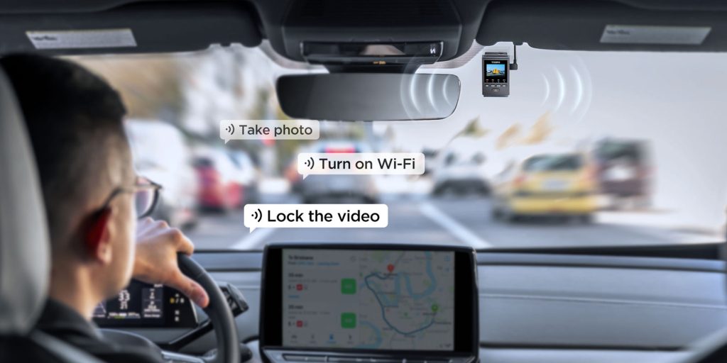 Man using voice controls in car with VIOFO dash cam